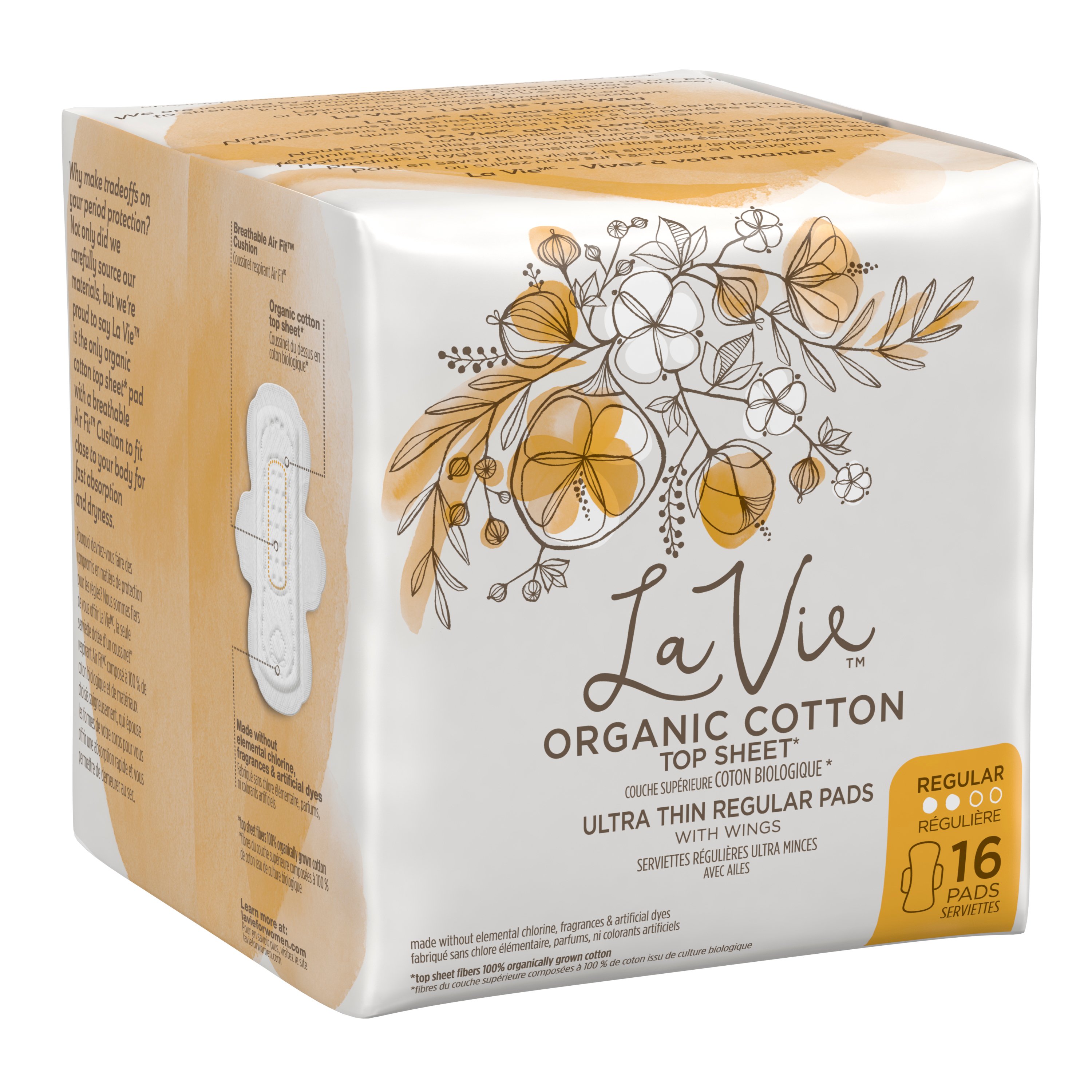 La Vie Organic Cotton Ultra Thin Regular Pads with Wings Shop Pads & Liners at HEB