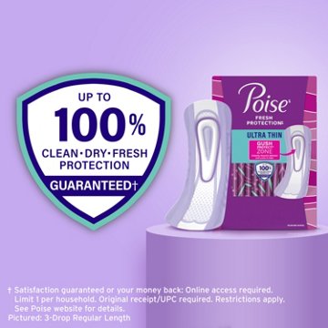Poise Ultra Thin Incontinence Pads, 6 Drop Ultimate Absorbency, Long Length, 26 ct