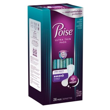 Poise Ultra Thin Long Incontinence Pads - 6 Drop Ultimate, 26 ct