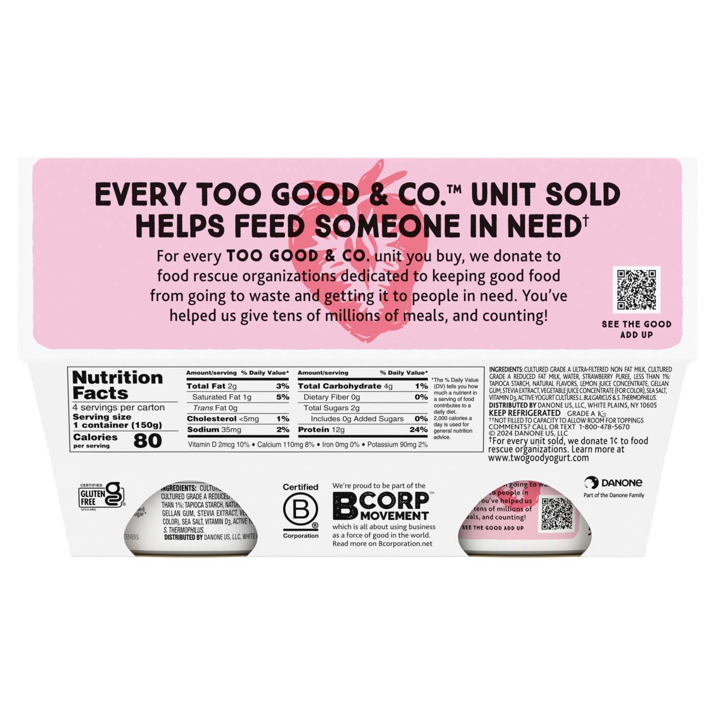 Too Good & Co. Lower Sugar 4 pk Greek Yogurt - Strawberry; image 3 of 7