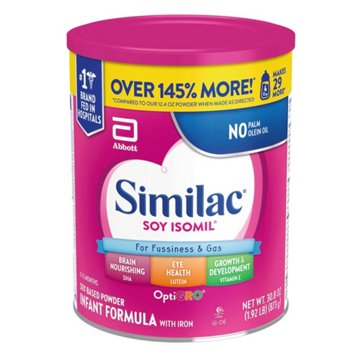 Similac Soy Isomil For Fussiness and Gas Infant Formula with Iron Powder, 30.8 oz