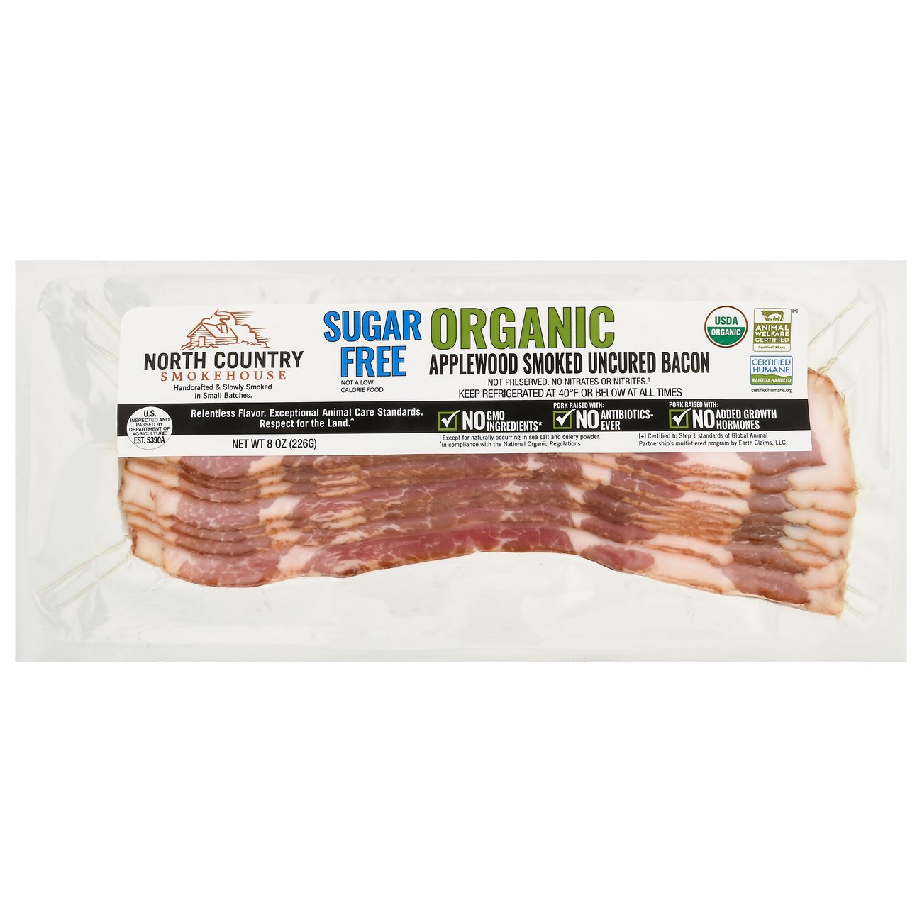 North Country Smokehouse Organic Sugar Free Applewood Smoked Uncured Bacon, 8 oz