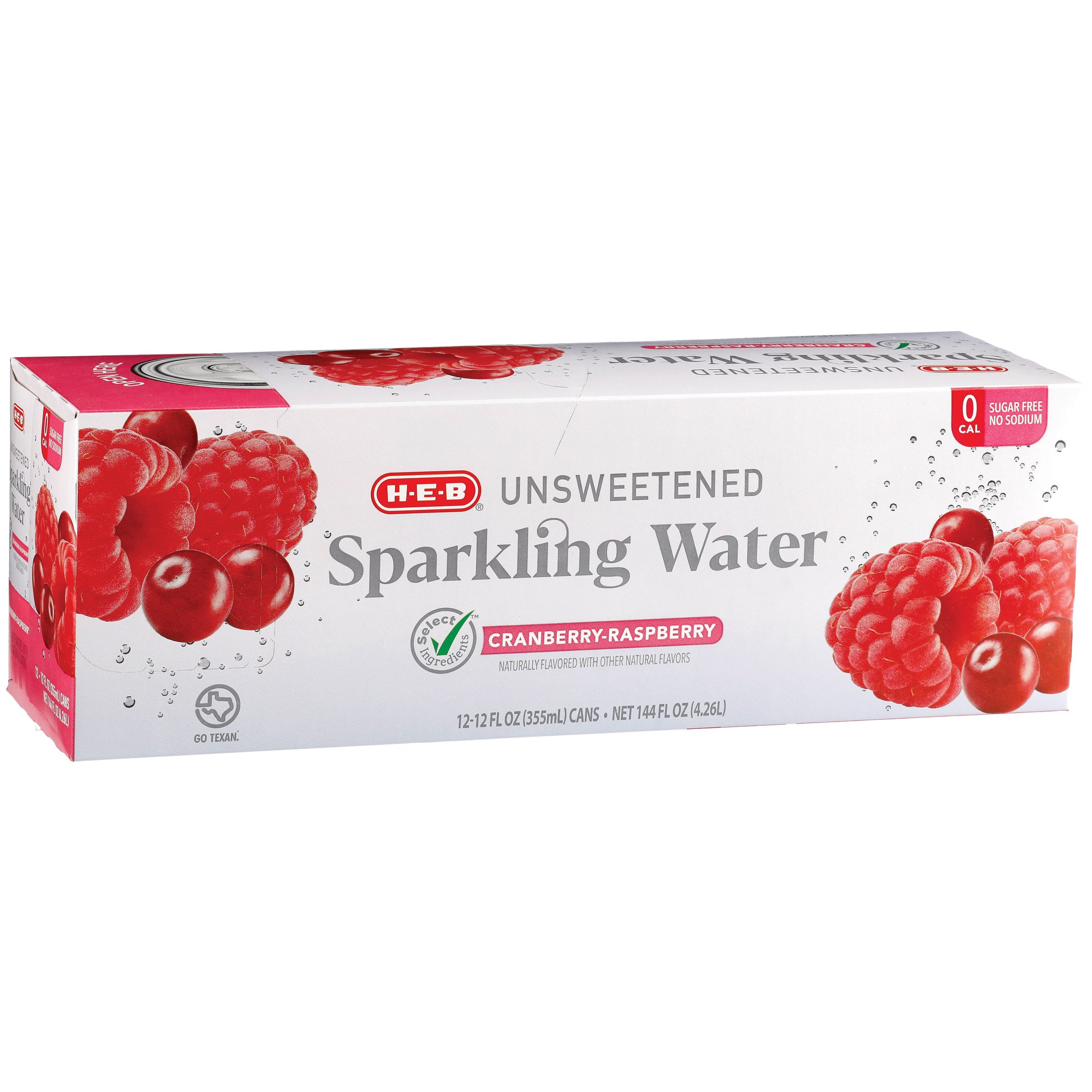 H-E-B Unsweetened Cranberry Raspberry Sparkling Water 12 Oz Cans - Shop ...