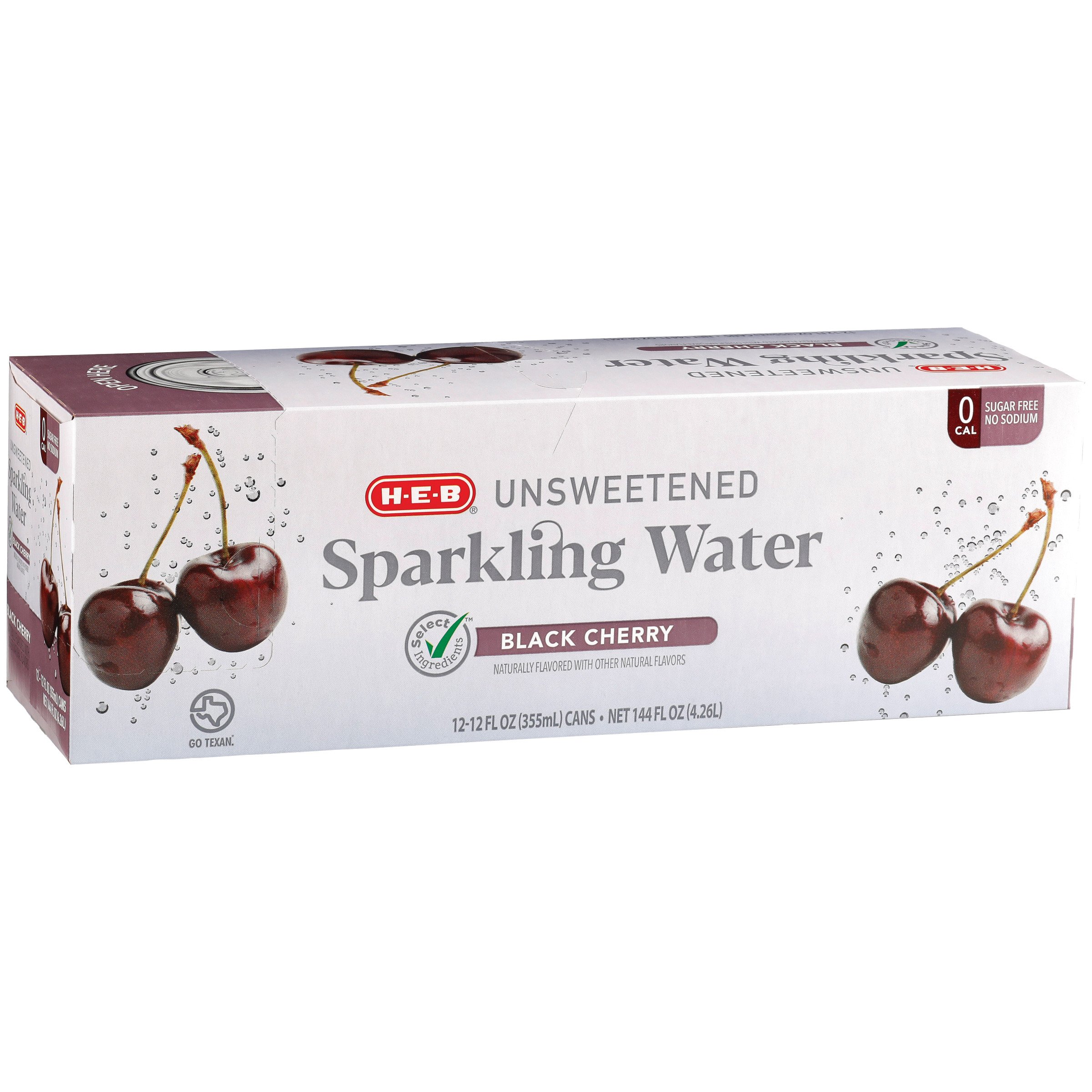 H-E-B Unsweetened Black Cherry Sparkling Water 12 Oz Cans - Shop Water ...