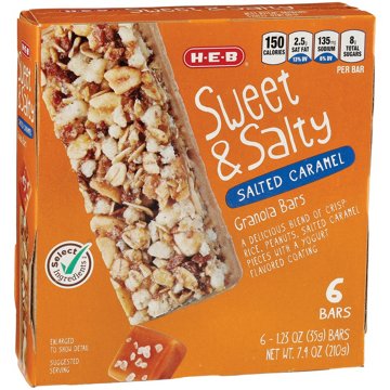 H-E-B Sweet & Salty Salted Caramel Granola Bars, 6 ct