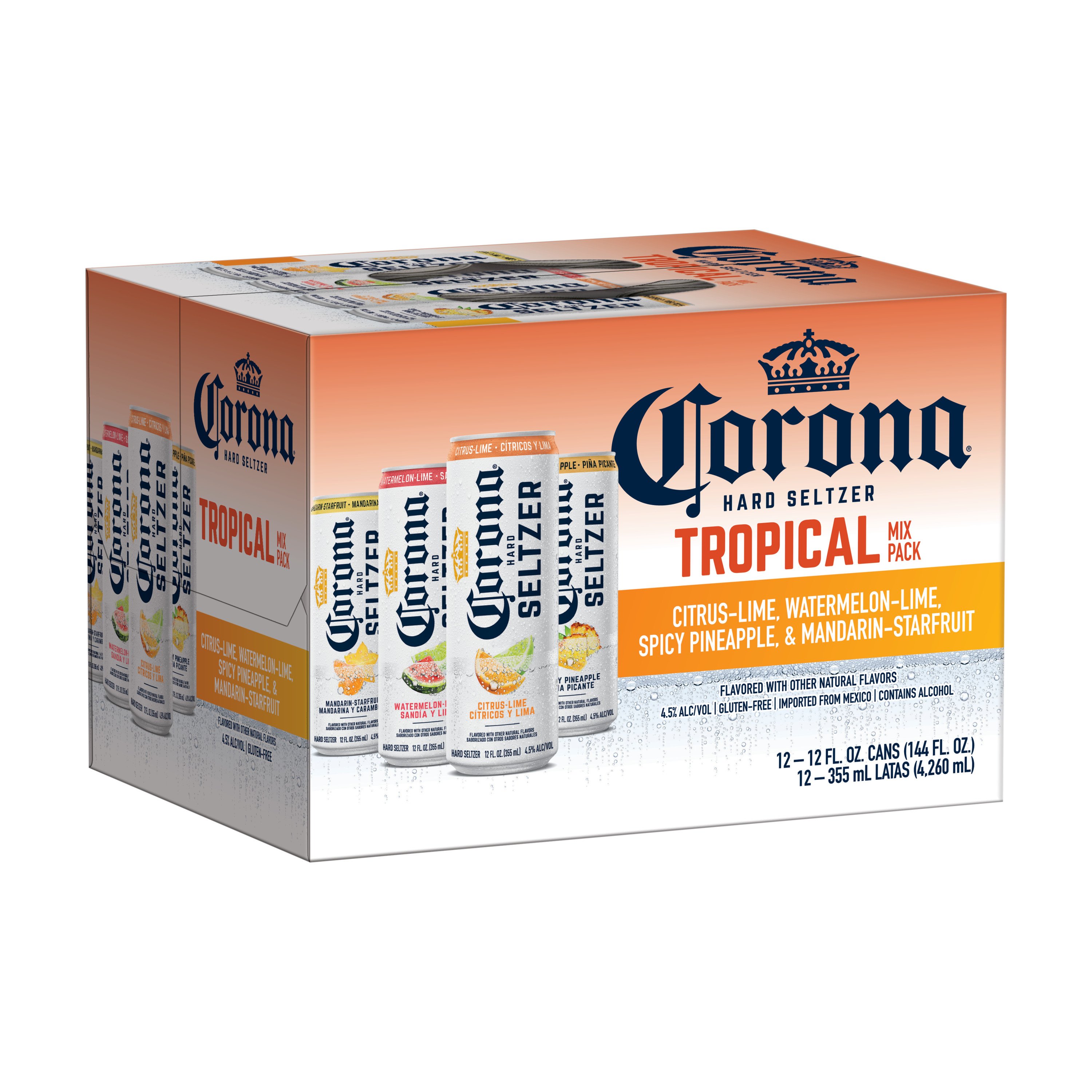 Corona Hard Seltzer Tropical Mix Variety Pack Gluten Free 12 Pk Cans