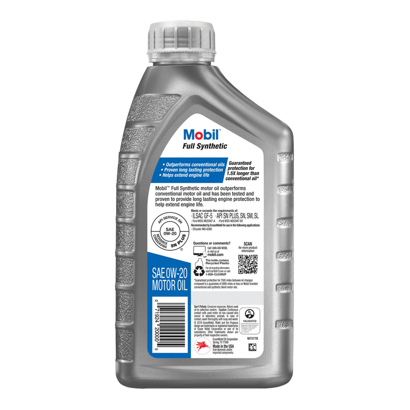 Mobil Full Synthetic Motor Oil 0W-20; image 2 of 2