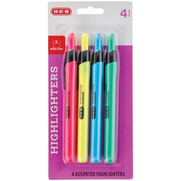 H-E-B Retractable Highlighters - Assorted Ink, 4 pk