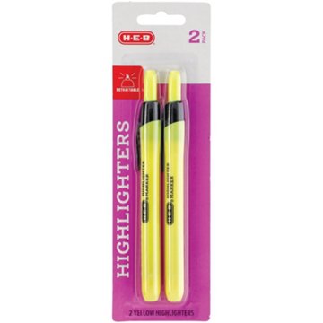 H-E-B Retractable Highlighters - Yellow Ink, 2 pk