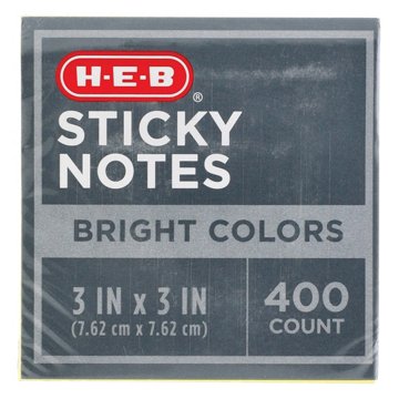 H-E-B Sticky Notes - Bright Colors, 400 ct, 3" x 3"