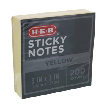 H-E-B Sticky Notes - Yellow, 200 ct, 3" x 3"