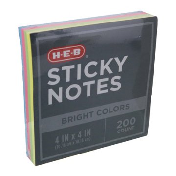 H-E-B Sticky Notes - Bright Colors, 200 ct, 4" x 4"