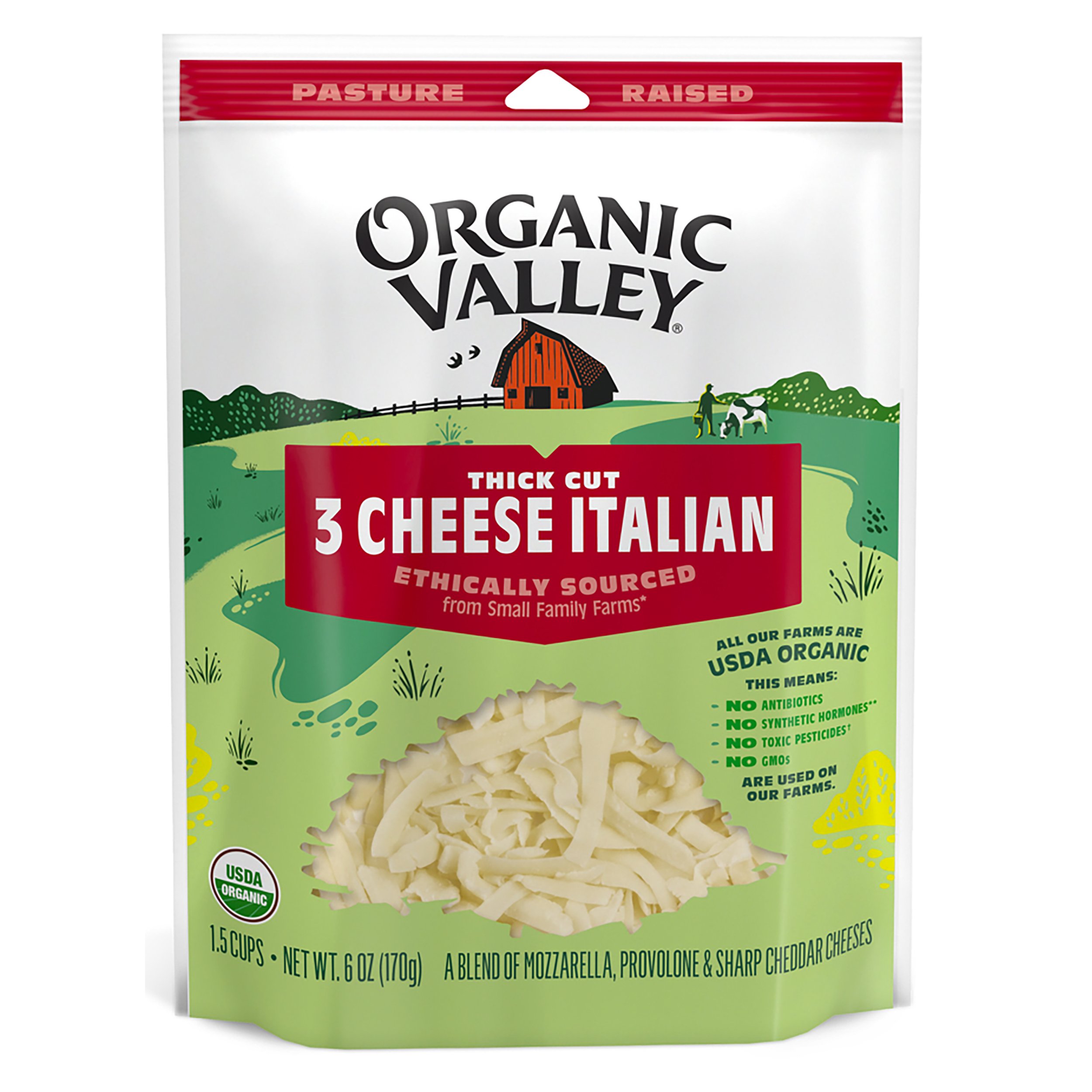 Organic Valley 3 Cheese Italian Thick Cut Shredded Cheese, 6 oz