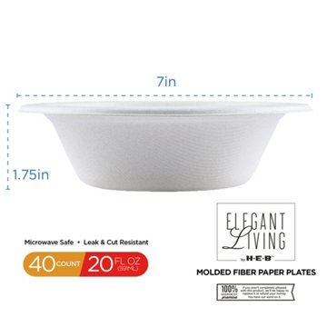 Elegant Living by H-E-B 20 oz Disposable Paper Bowls, 40 ct
