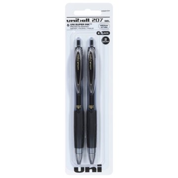 uniball 207 0,7mm Retractable Gel Pens - Black Ink, 2 pk