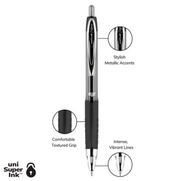 uniball 207 0,7mm Retractable Gel Pens - Black Ink, 2 pk