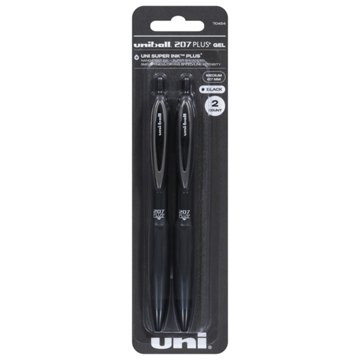 uniball 207 Plus+ 0.7mm Retractable Gen Pens - Black Ink, 2 pk
