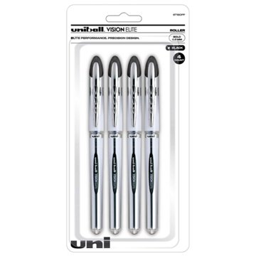 uniball Vision Elite 0.8mm Rollerball Pens - Black Ink, 4 pk