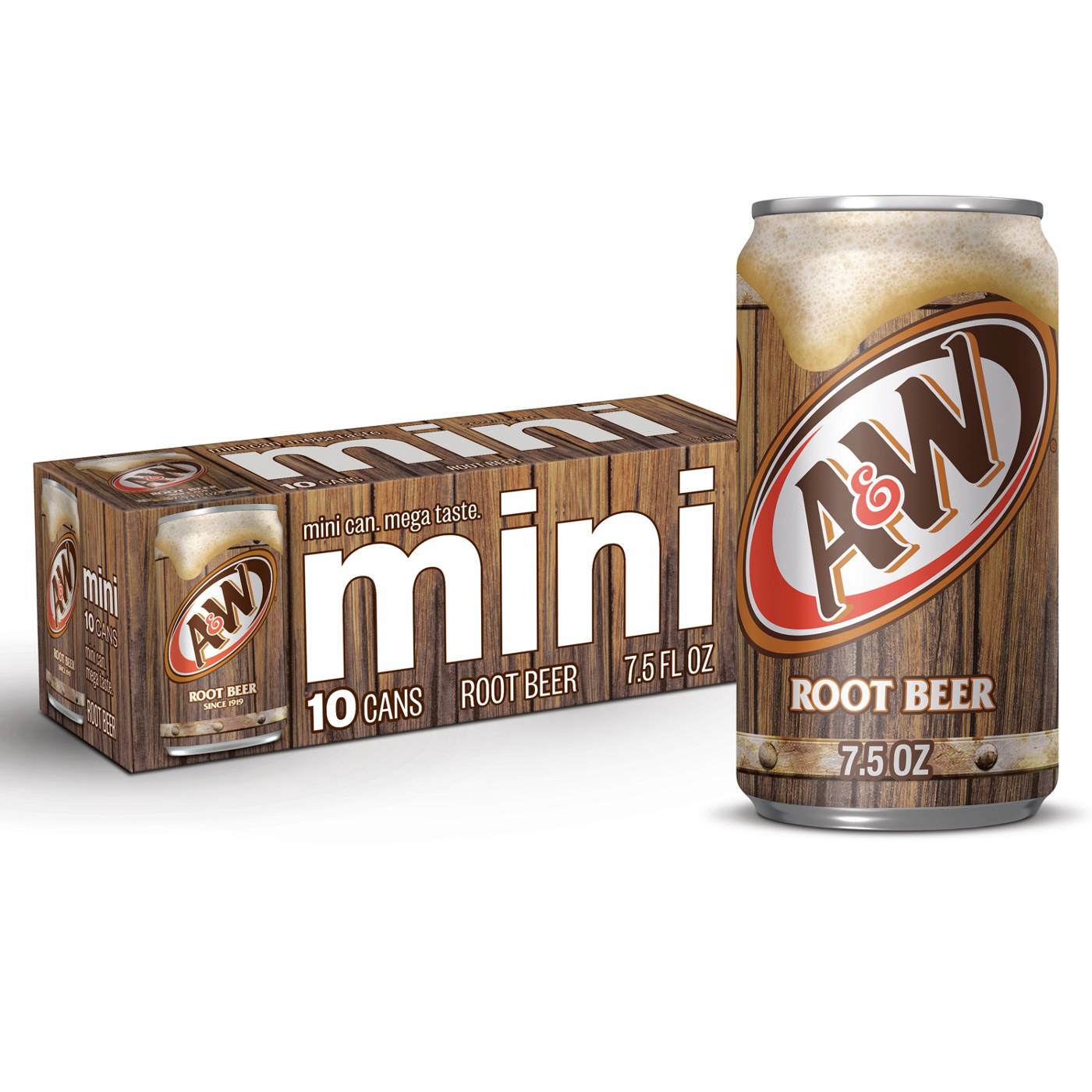 A&W Root Beer Caffeine Free Soda 10 pk Mini Cans; image 1 of 6