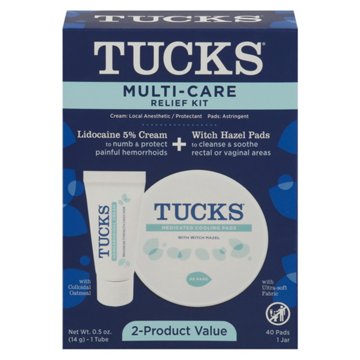 TUCKS Multi-Care Relief Kit - Lidocaine 5% Cream & Witch Hazel Pads, 40 ct