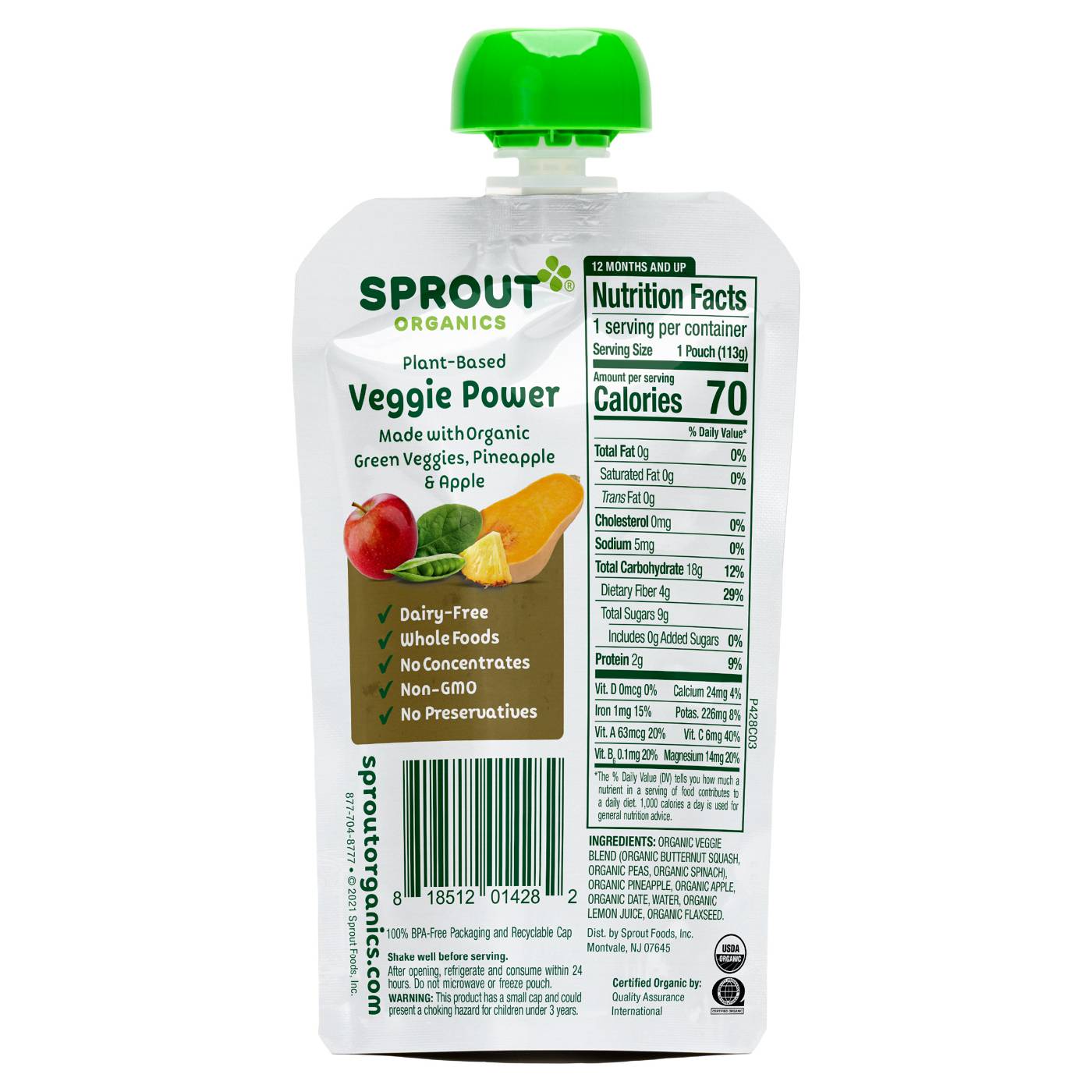 Sprout Organics Veggie Power Pouch - Green Veggies Pineapple & Apple; image 2 of 2