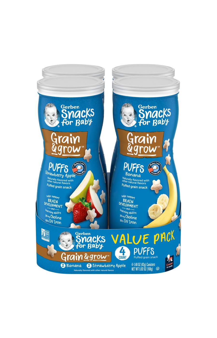 Gerber Snacks for Baby Grain & Grow Puffs Variety Pack - Banana & Strawberry Apple; image 1 of 8
