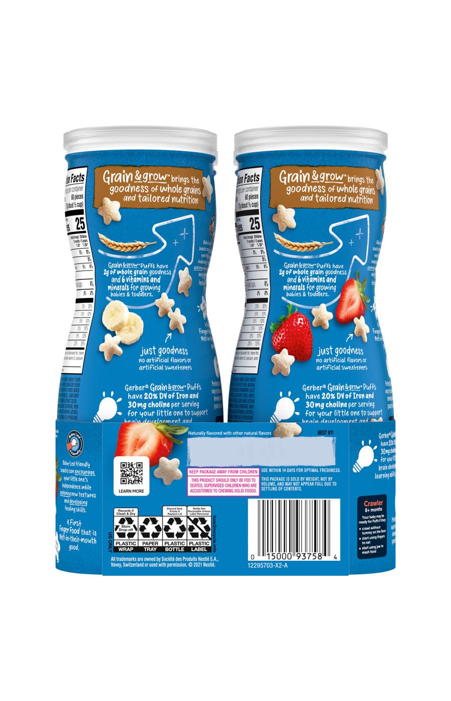 Gerber Snacks for Baby Grain & Grow Puffs Variety Pack - Banana & Strawberry Apple; image 2 of 8