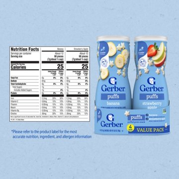 Gerber Snacks for Baby Grain & Grow Puffs Variety Pack - Banana & Strawberry Apple, 4 pk