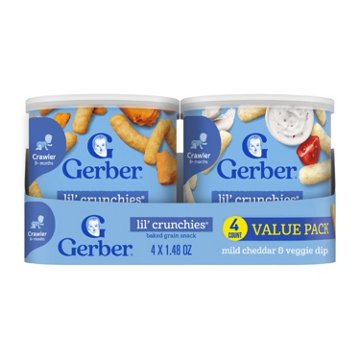 Gerber Snacks for Baby Lil' Crunchies Variety Pack - Mild Cheddar & Veggie Dip, 4 ct