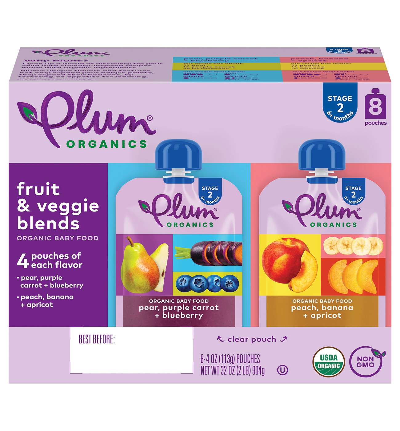 Plum Organics Fruit Veggie Blends Pouches Pear, Purple Carrot