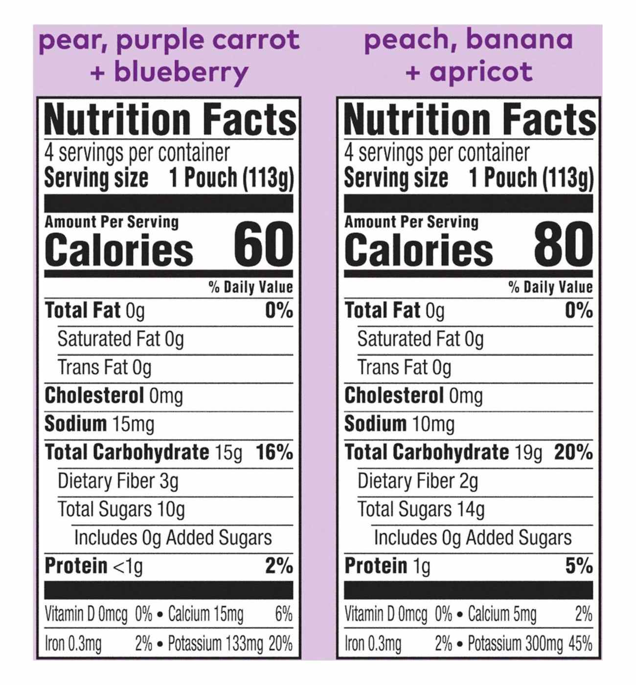 Plum Organics Fruit & Veggie Blends Pouches - Pear, Purple Carrot + Blueberry & Peach, Banana + Apricot; image 2 of 2