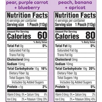 Plum Organics Fruit & Veggie Blends Pouches - Pear, Purple Carrot + Blueberry & Peach, Banana + Apricot, 8 ct