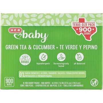 H-E-B Baby Green Tea & Cucumber Wipes - Texas-Size Pack, 900 ct