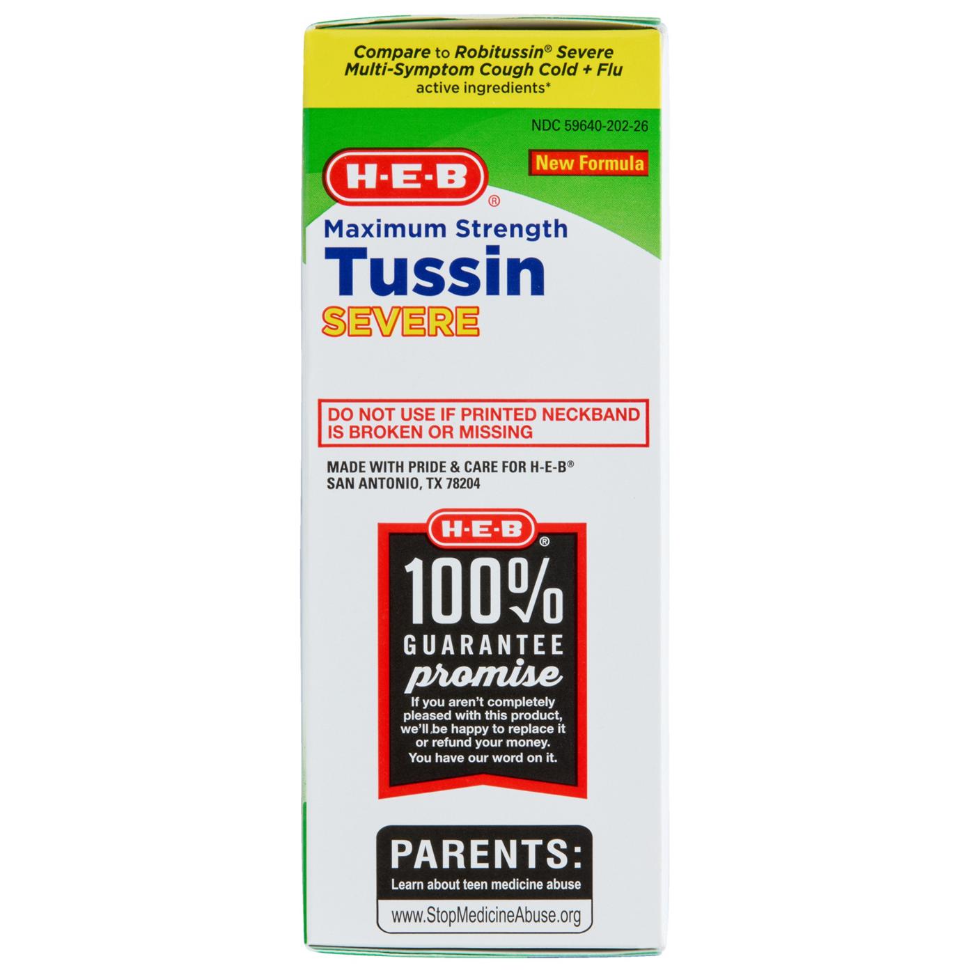 H-E-B Max Strength Tussin Severe Cough Cold & Flu; image 4 of 5