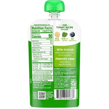 Happy Tot Organics Super Bellies Stage 4 Bananas Spinach & Blueberries Baby Food Pouch