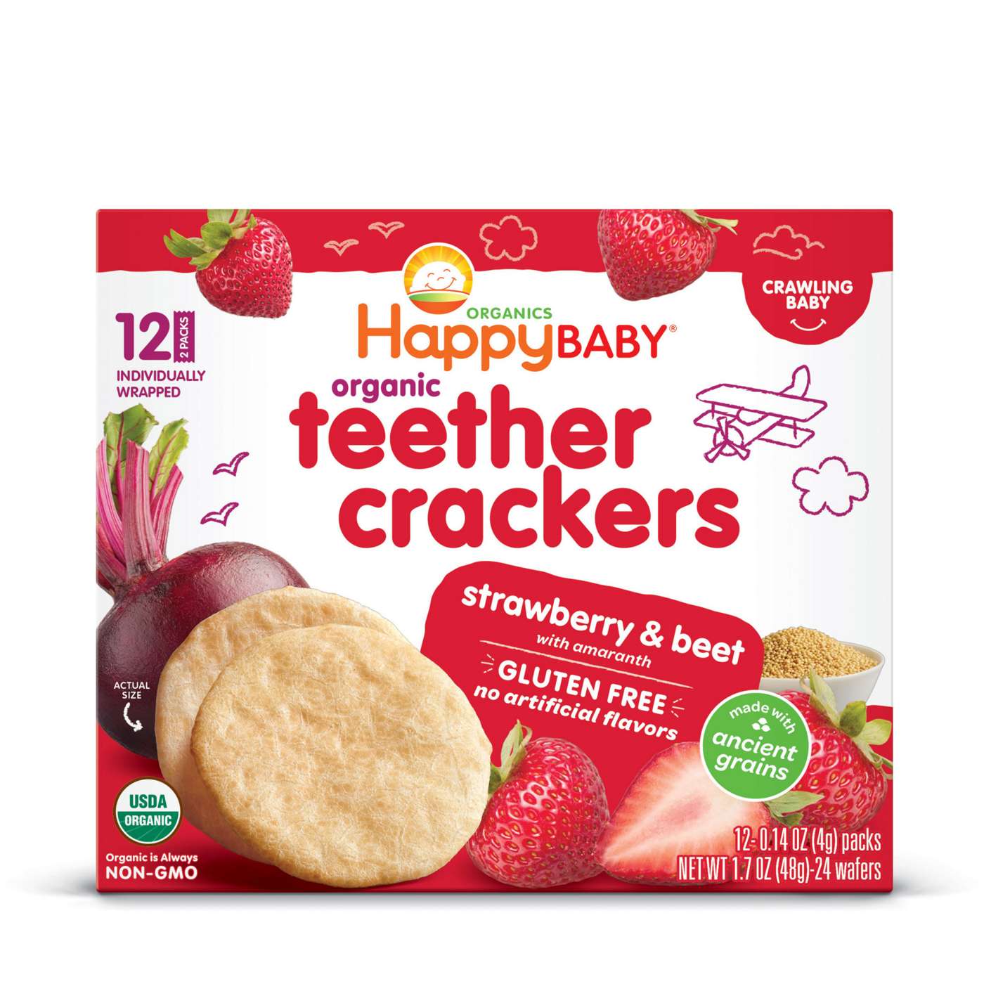 Happy Baby Teether Crackers - Strawberry & Beet; image 1 of 4