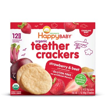 Happy Baby Organics Gluten Free Teether Crackers - Strawberry & Beet, 1.7 oz, 6 Pack
