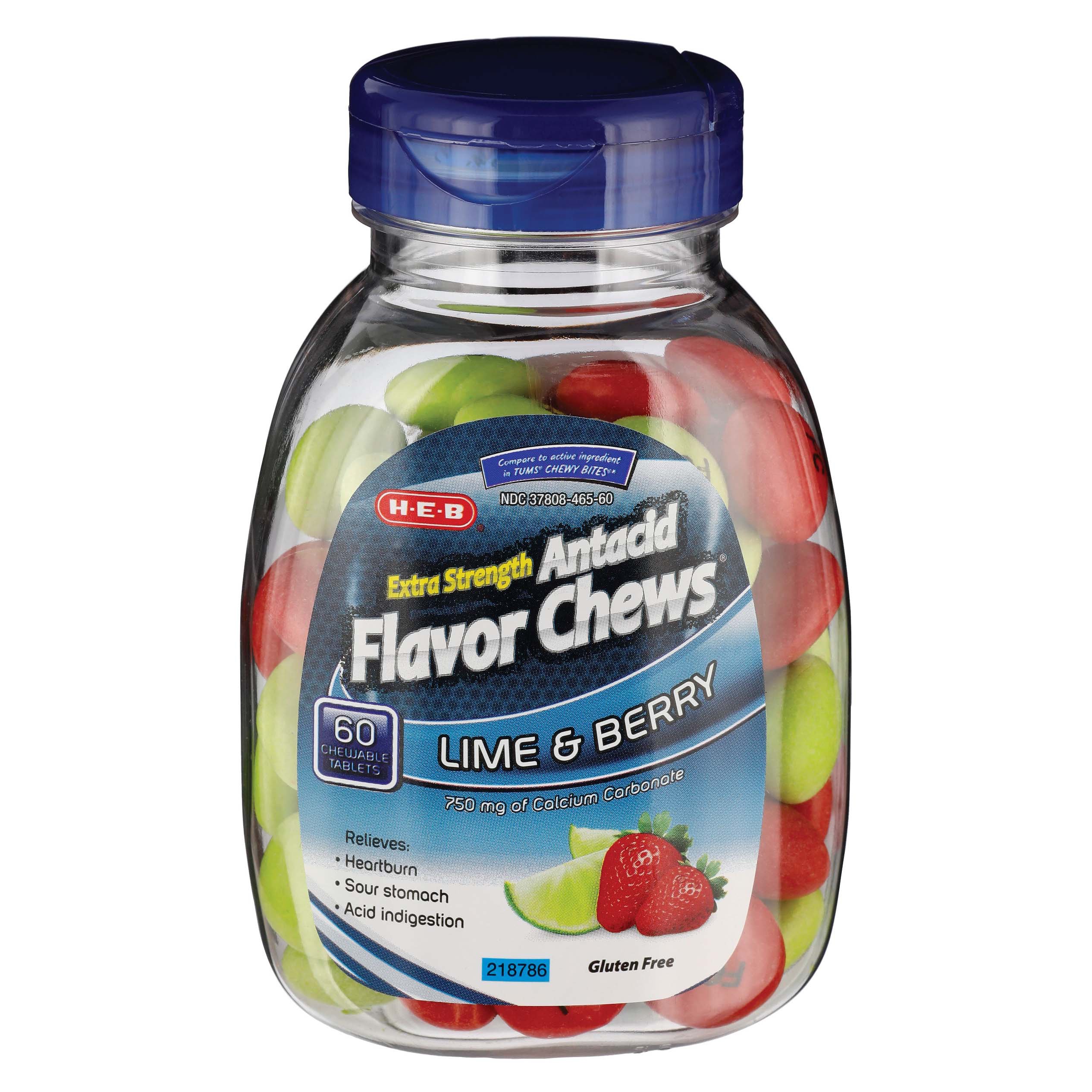 H-E-B Extra Strength Antacid Berry Chewable Tablets, 60 ct