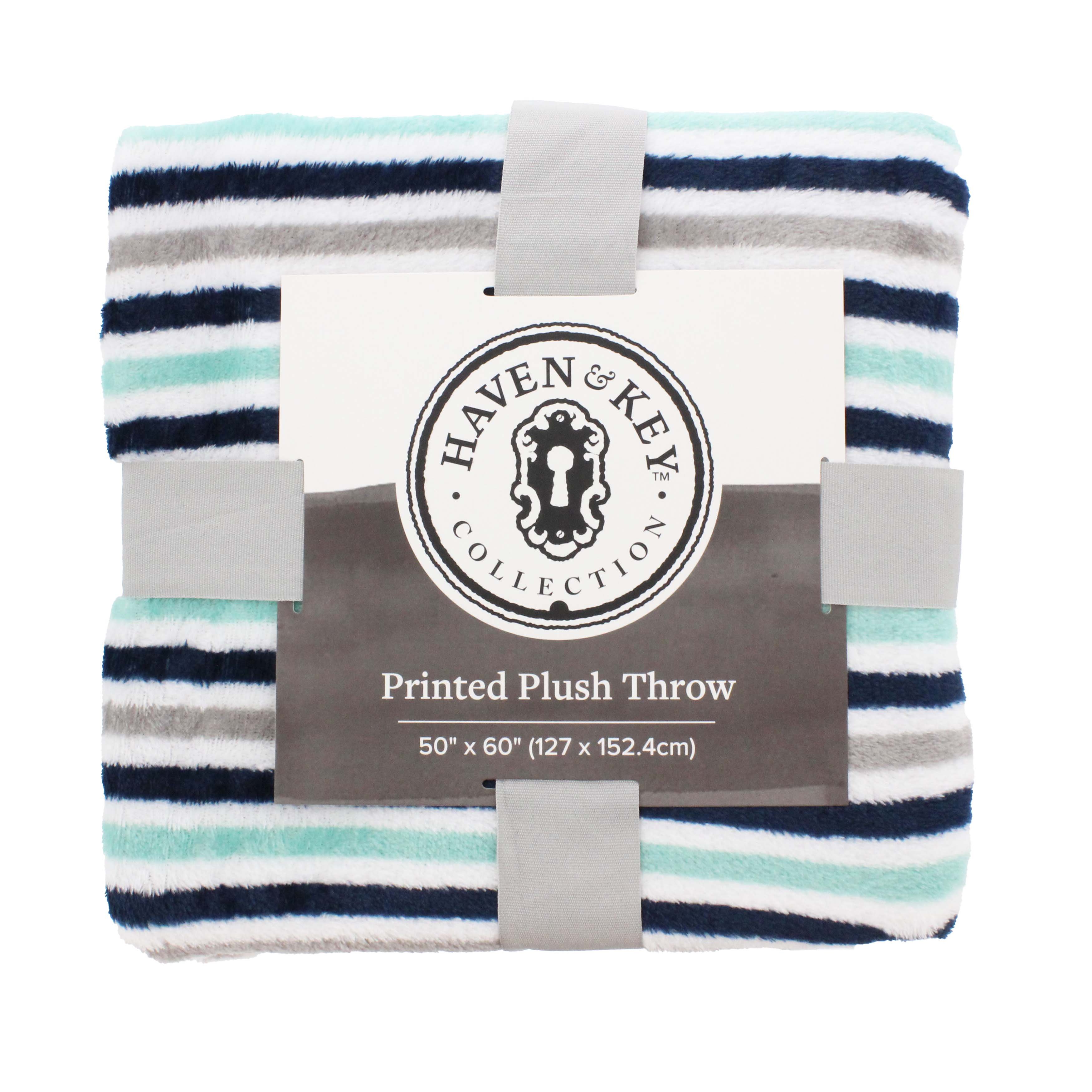 Haven & Key Tri Color Strip Printed Plush Throw Shop Blankets