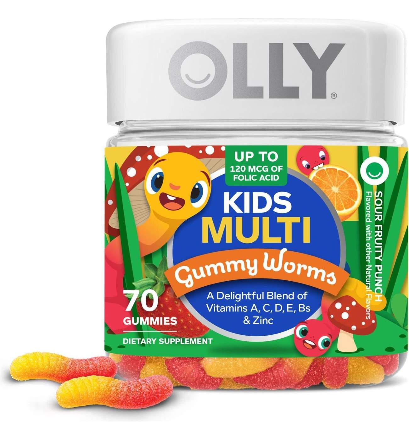 OLLY Kids Multivitamin & Zinc 120 mcg Folic Acid Gummy Worms - Sour Fruit Punch; image 1 of 5