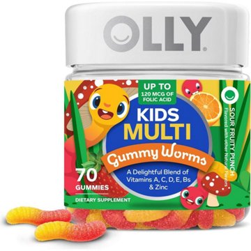 OLLY Kids Multivitamin & Zinc 120 mcg Folic Acid Gummy Worms - Sour Fruit Punch, 70 ct