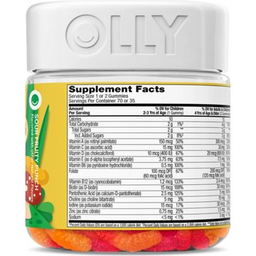 OLLY Kids Multivitamin & Zinc 120 mcg Folic Acid Gummy Worms - Sour Fruit Punch, 70 ct