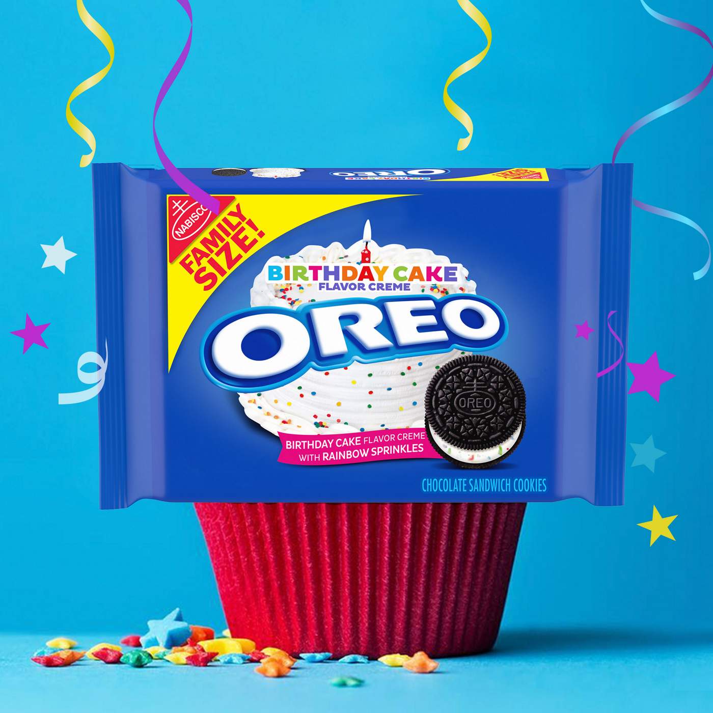 OREO Birthday Cake Chocolate Sandwich Cookies Family Size; image 4 of 6