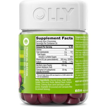 OLLY Daily Energy CoQ10 & B12 Caffeine Free Gummies - Tropical Passion, 60 ct