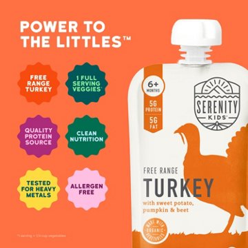 Serenity Kids Organic Pouch - Pasture Raised Turkey Sweet Potato Pumpkin & Beet, 3.5 oz