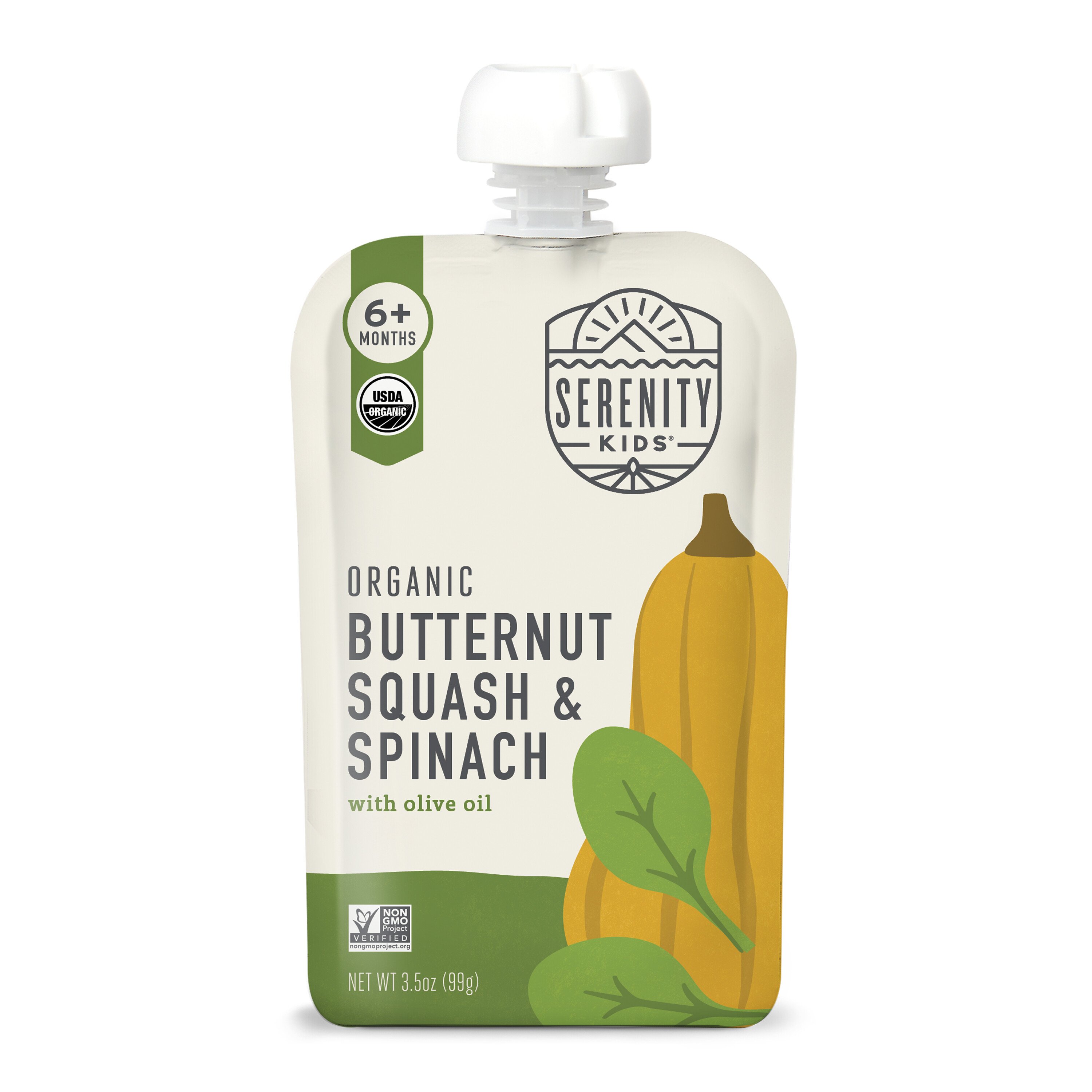 Serenity Kids Organic Pouch - Butternut Squash & Spinach with Olive Oil, 3.5 oz
