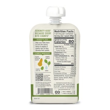 Serenity Kids Organic Pouch - Butternut Squash & Spinach with Olive Oil