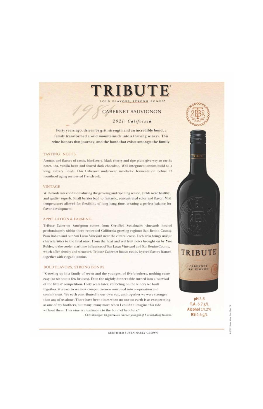 Tribute Cabernet Sauvignon; image 8 of 8