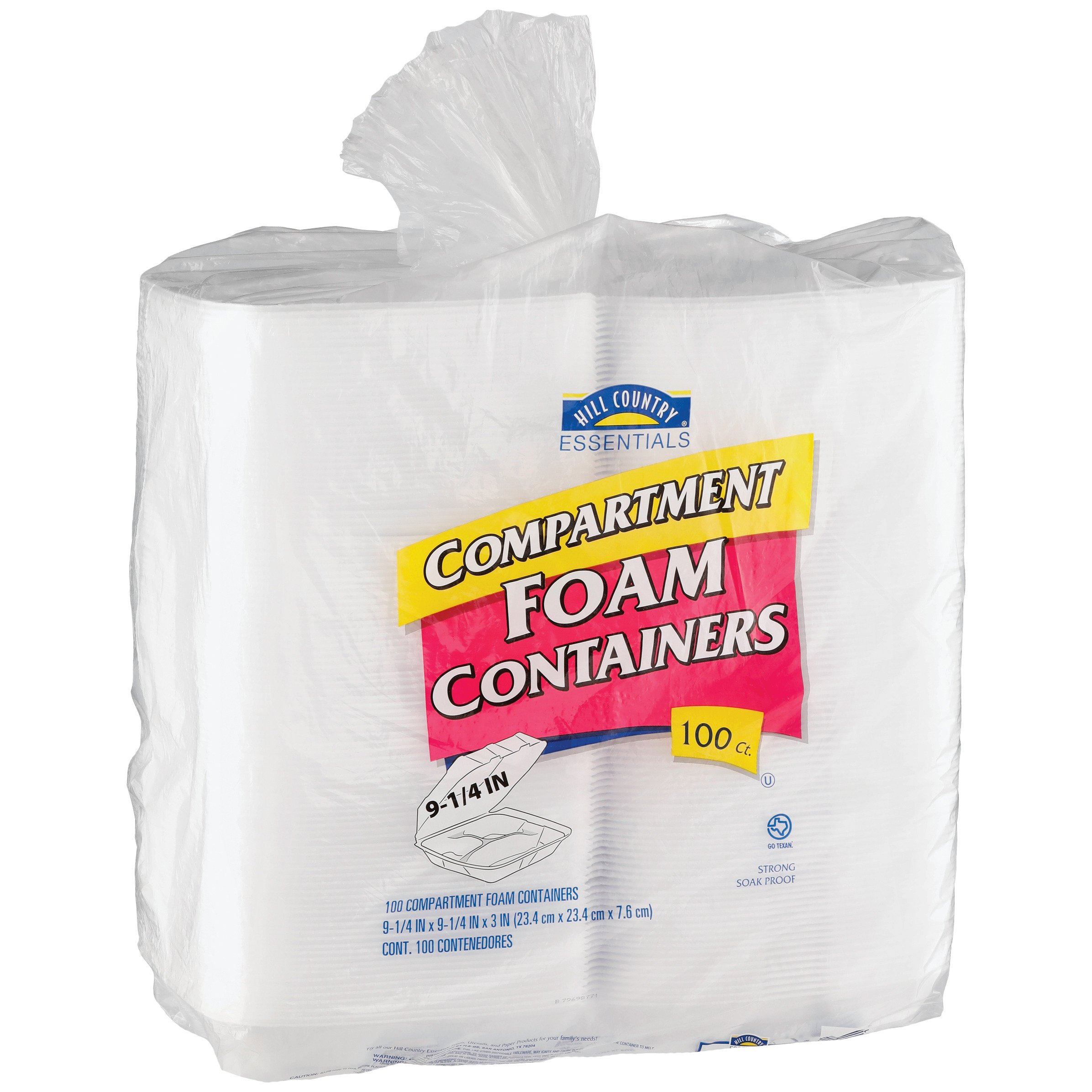 Hill Country Essentials 9.25 in Compartment Foam Containers, 100 ct