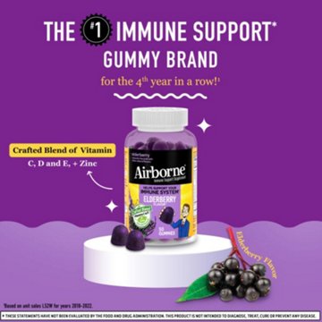 Airborne Elderberry + Zinc & Vitamin C Gummies For Adults, 50 ct